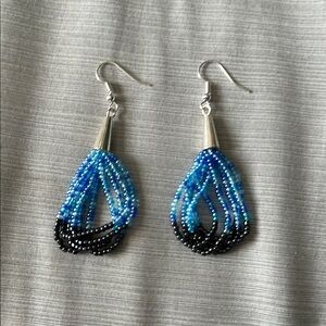 Handmade Elegant Blue and Black Beaded Earrings